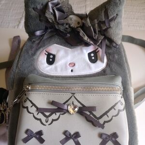 Gray Kuromi Mini Backpack W/ Wallet & 4 Keychains.